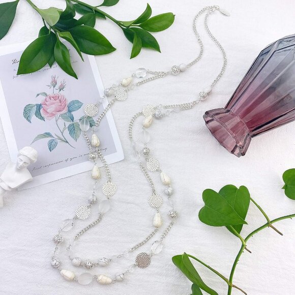 Long Necklaces for Women Trendy, Boho Layered Crystal Beaded Collar Necklaces fo - Picture 2 of 7